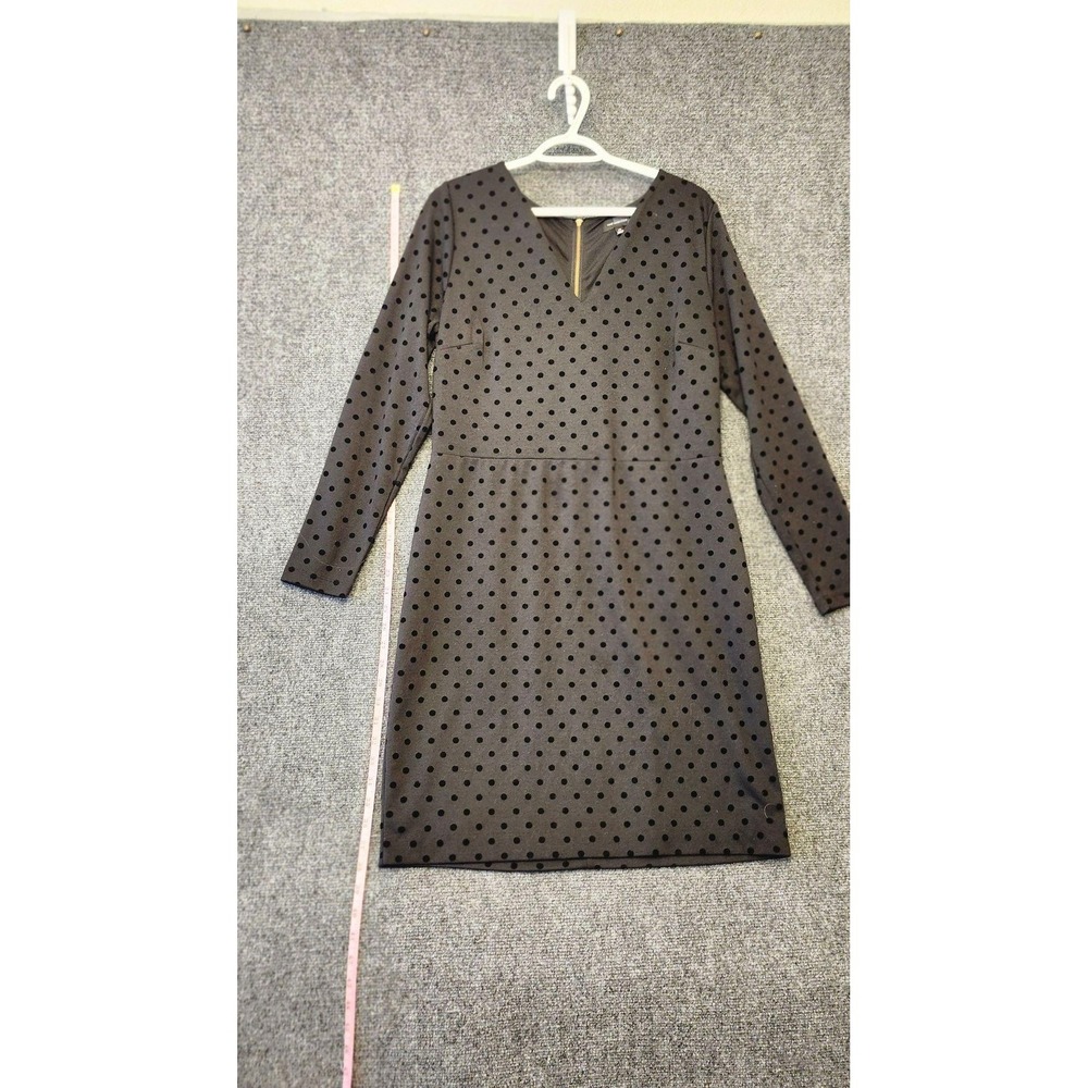 The Limited Dress Womens 14 Gray Polka Dot Knit Sheath V Neck Exposed Zip